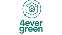 Green logo featuring a leaf inside a cube and circular arrows above the text "4ever green," symbolizing sustainability and renewal.