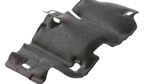 The image shows a textured, molded car floor mat with cutouts, on a black background. The image shows a textured, molded car floor mat with cutouts, on a black background.