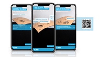 Three smartphones display a BASF advertisement featuring wood embossing with text highlighting efficiency. A QR code is on the right. Three smartphones display a BASF advertisement featuring wood embossing with text highlighting efficiency. A QR code is on the right.