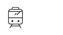 Minimalist black and white icon of a train facing forward.