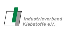 Logo of Industrieverband Klebstoffe e.V. features a green vertical rectangle overlaid on a gray square, beside the organization name in gray text.