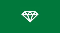A white diamond on a green background as a symbol of high quality and performance