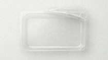 Transparent PET/PE tray for slices of cheese, opened and empty  