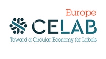 Logo for CELAB Europe. Features a circular design with connected dots on the left, and the text "CELAB" and "Toward a Circular Economy for Labels."
