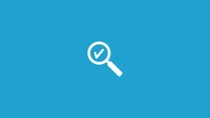 A white magnifying glass with a checkmark inside is centered on a blue background. A white magnifying glass with a checkmark inside is centered on a blue background.