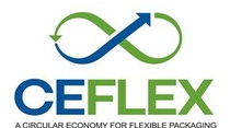 The image shows the CEFLEX logo with a green and blue infinity symbol above the name. Below, text reads "A Circular Economy for Flexible Packaging."