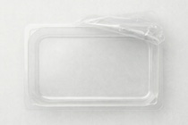 Transparent PET/PE tray for slices of cheese, opened and empty  