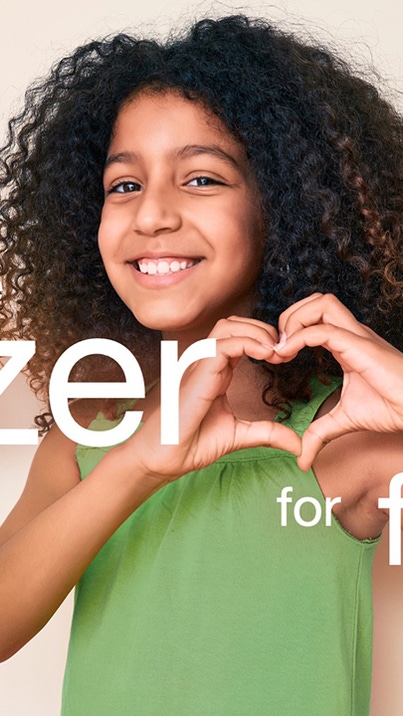 Smiling child with curly hair forms a heart shape with her hands. Text reads "choose zero for future. Smiling child with curly hair forms a heart shape with her hands. Text reads "choose zero for future.