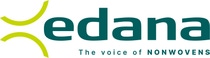 Logo with the word "edana" in bold teal font, beside two connected lime green curves. Below, text reads "The voice of NONWOVENS" in teal and lime.