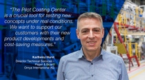 The picture shows a man standing in the pilot coating center. He is wearing a light blue button-up shirt. On the left side of the image, there is a blue background with a white text quote that says: "The Pilot Coating Center is a crucial tool for testing new concepts under real conditions. We want to support our customers with their new product developments and cost-saving measures."
Below the quote, the name and title of the person are displayed in white text:
"Karlheinz Hurst, Director Technical Services – Paper & Board Omya International AG". The picture shows a man standing in the pilot coating center. He is wearing a light blue button-up shirt. On the left side of the image, there is a blue background with a white text quote that says: "The Pilot Coating Center is a crucial tool for testing new concepts under real conditions. We want to support our customers with their new product developments and cost-saving measures."
Below the quote, the name and title of the person are displayed in white text:
"Karlheinz Hurst, Director Technical Services – Paper & Board Omya International AG".
